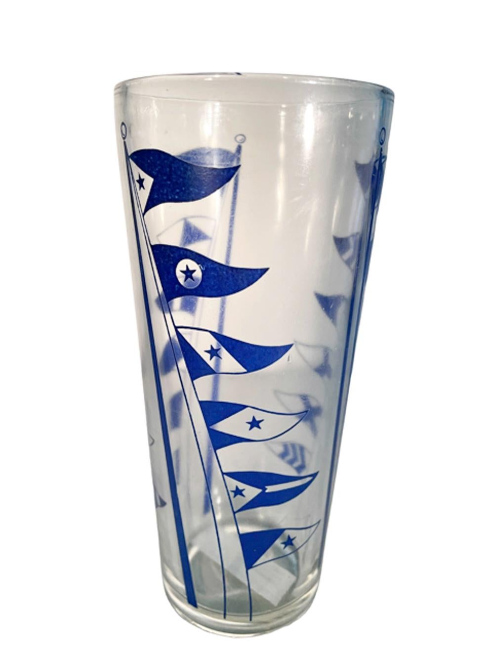 20th Century Art Deco Hazel Atlas Cocktail Shaker with Blue Nautical Signal Flags