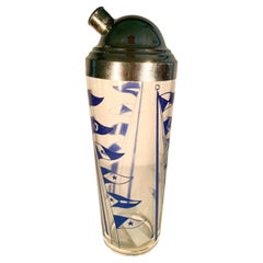 Art Deco Hazel Atlas Cocktail Shaker with Blue Nautical Signal Flags