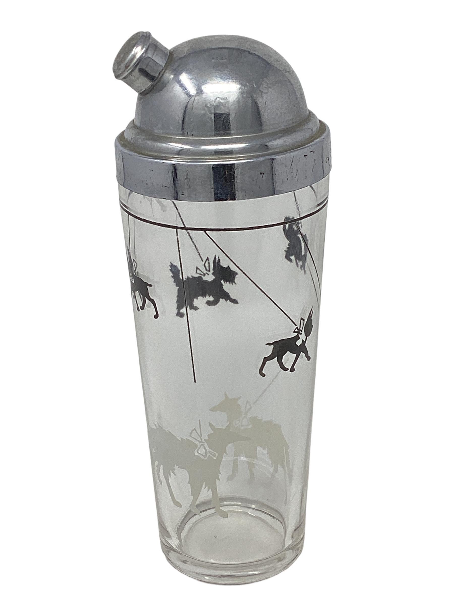 Mid-20th Century Art Deco Hazel-Atlas Cocktail Shaker with Leashed Dogs For Sale