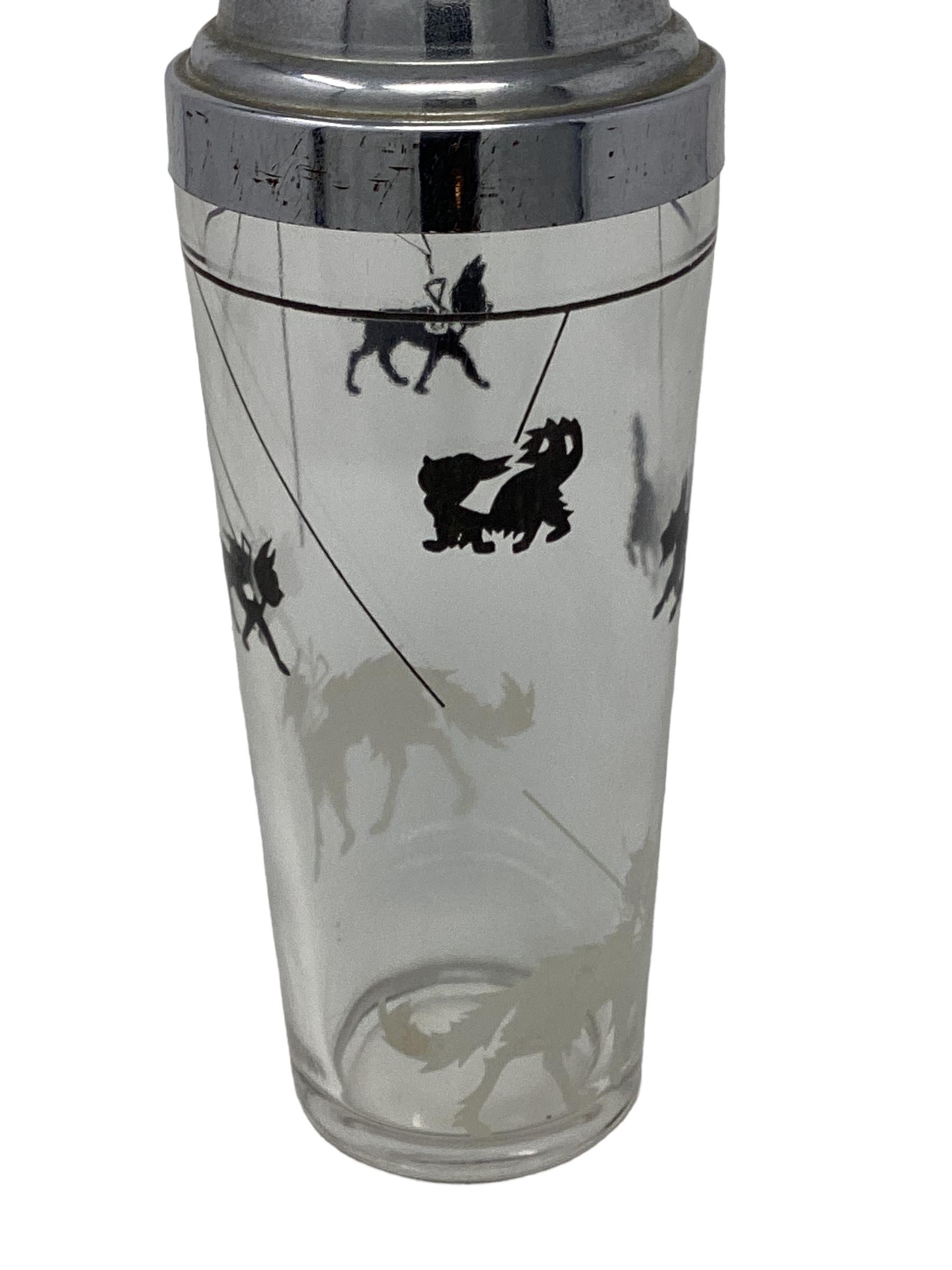 Glass Art Deco Hazel-Atlas Cocktail Shaker with Leashed Dogs For Sale