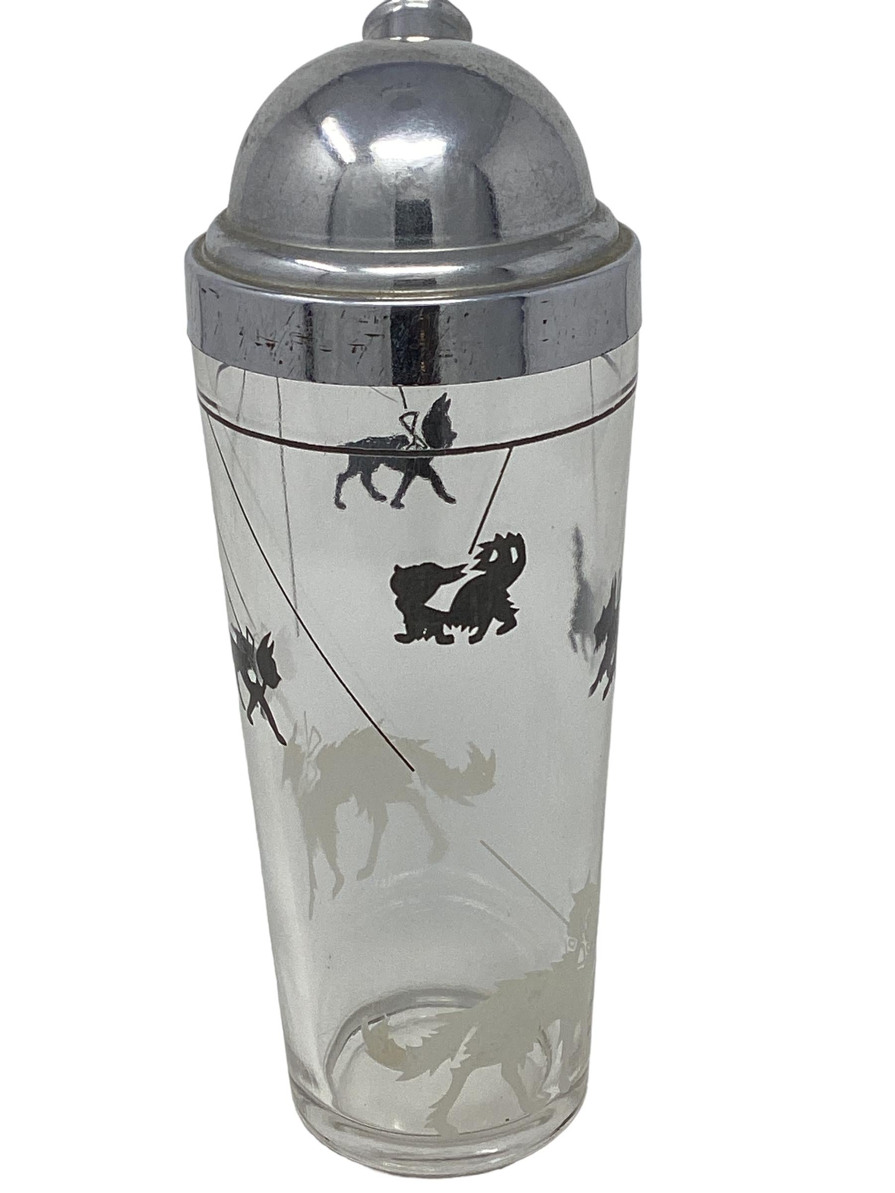 Art Deco Hazel-Atlas Cocktail Shaker with Leashed Dogs For Sale 1