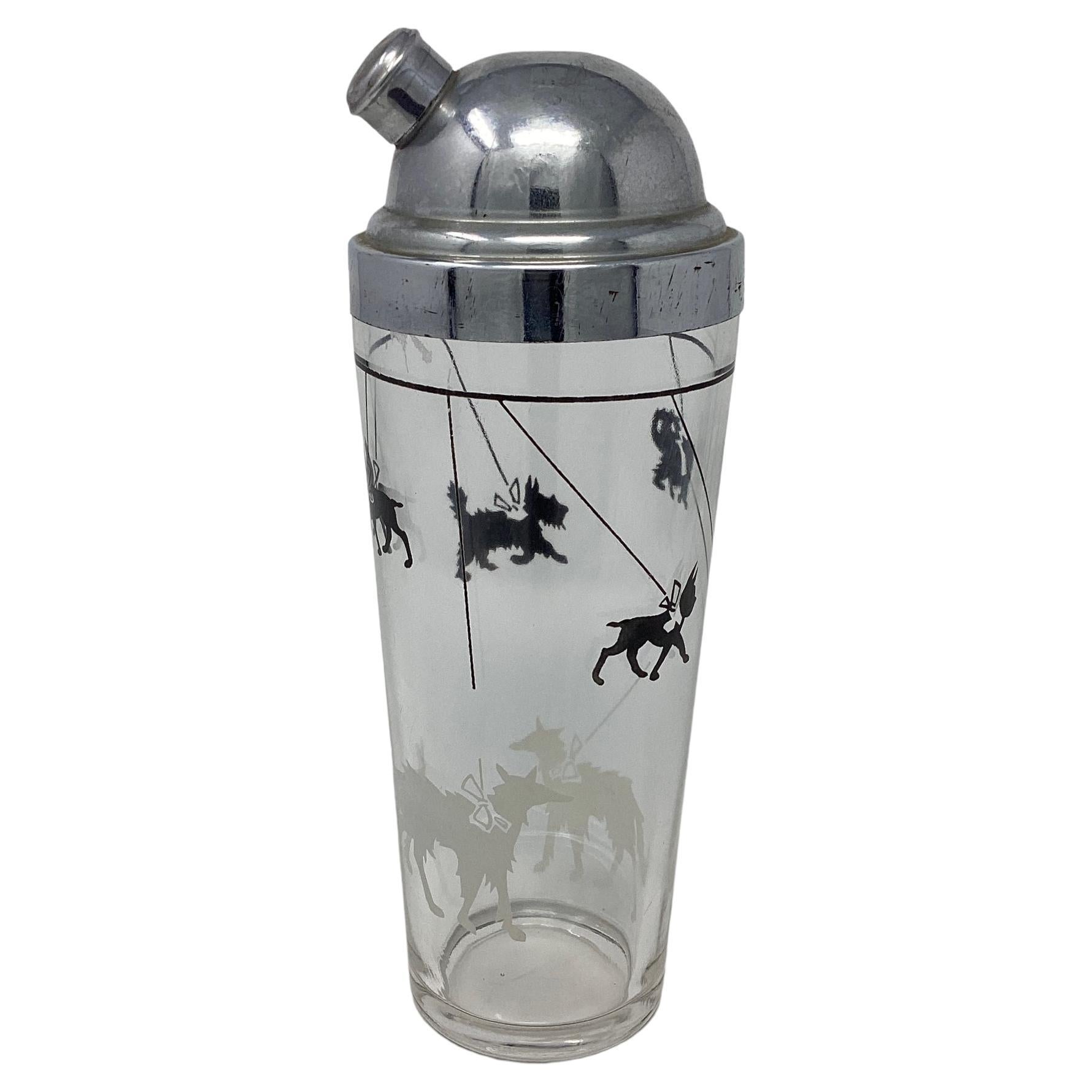 Art Deco Hazel-Atlas Cocktail Shaker with Leashed Dogs