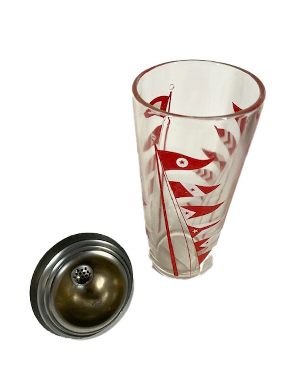 American Art Deco Hazel-Atlas Cocktail Shaker with Red and White Nautical Flags