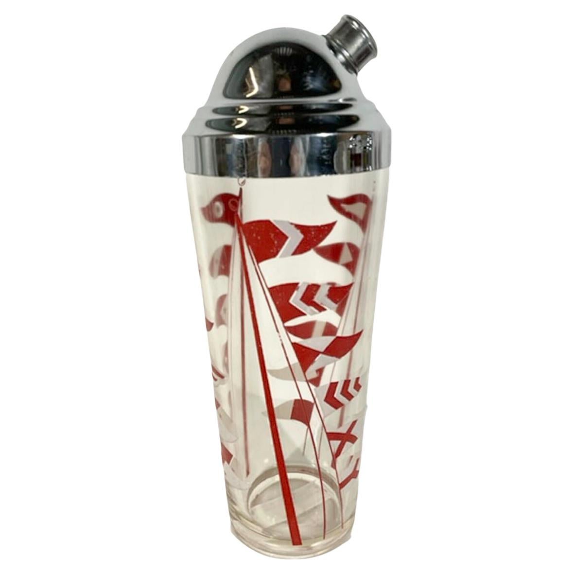 Art Deco Hazel-Atlas Cocktail Shaker with Red and White Nautical Flags
