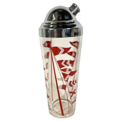 Art Deco Hazel-Atlas Cocktail Shaker with Red and White Nautical Flags
