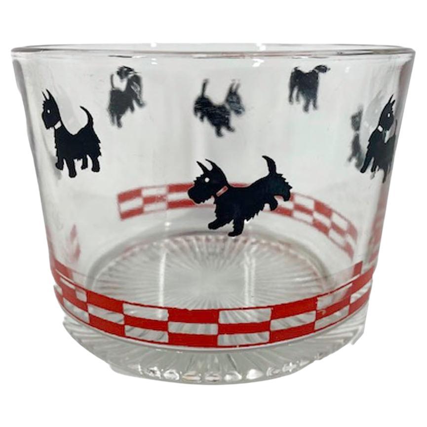 Art Deco Hazel-Atlas Ice Bowl with Black Scottish Terriers over Red Check Band For Sale
