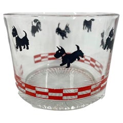 Bol à glace Art Déco en verre à chaton avec terriers écossais noirs sur bande à carreaux rouges