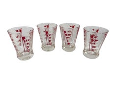 Art Deco Hazel Atlas Nautische Flagge Cocktail Shaker-Set / Rot-Weiß-Flaggen