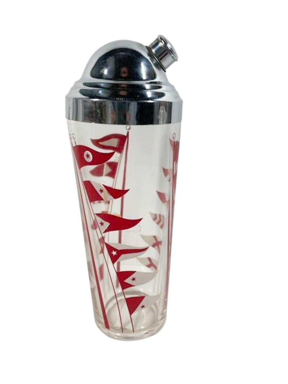 Art Deco Hazel Atlas Nautical Flag Cocktail Shaker Set / Red & White Flags In Good Condition In Nantucket, MA