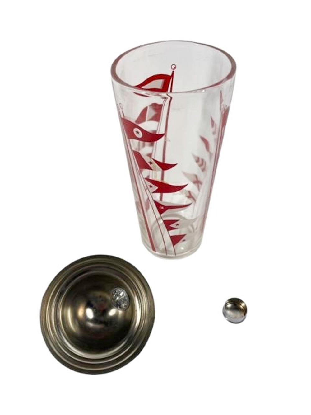 20th Century Art Deco Hazel Atlas Nautical Flag Cocktail Shaker Set / Red & White Flags