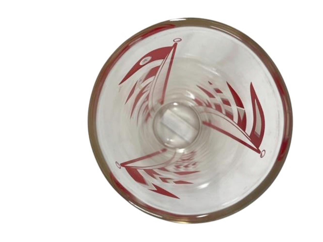 Art Deco Hazel Atlas Nautical Flag Cocktail Shaker Set / Red & White Flags 1