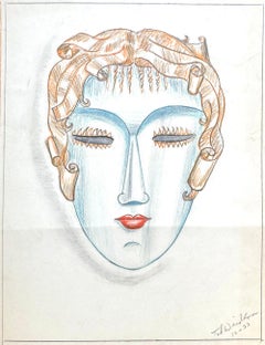 "Testa Art Deco in blu e marrone", sorprendente disegno del 1933 del designer di Radio City
