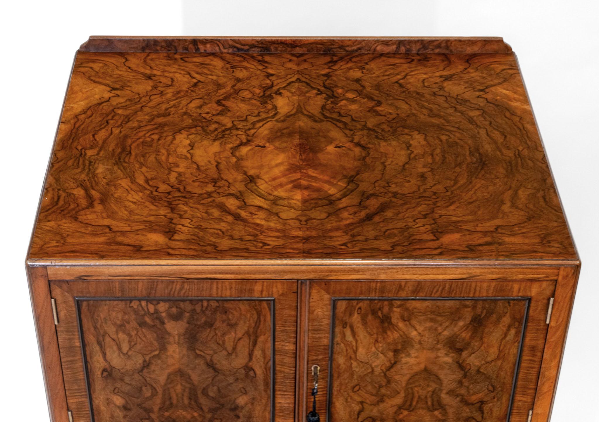 English Art Deco Heals Figured Walnut Tallboy Chest Of Drawers Of Small Proportions 1930 For Sale