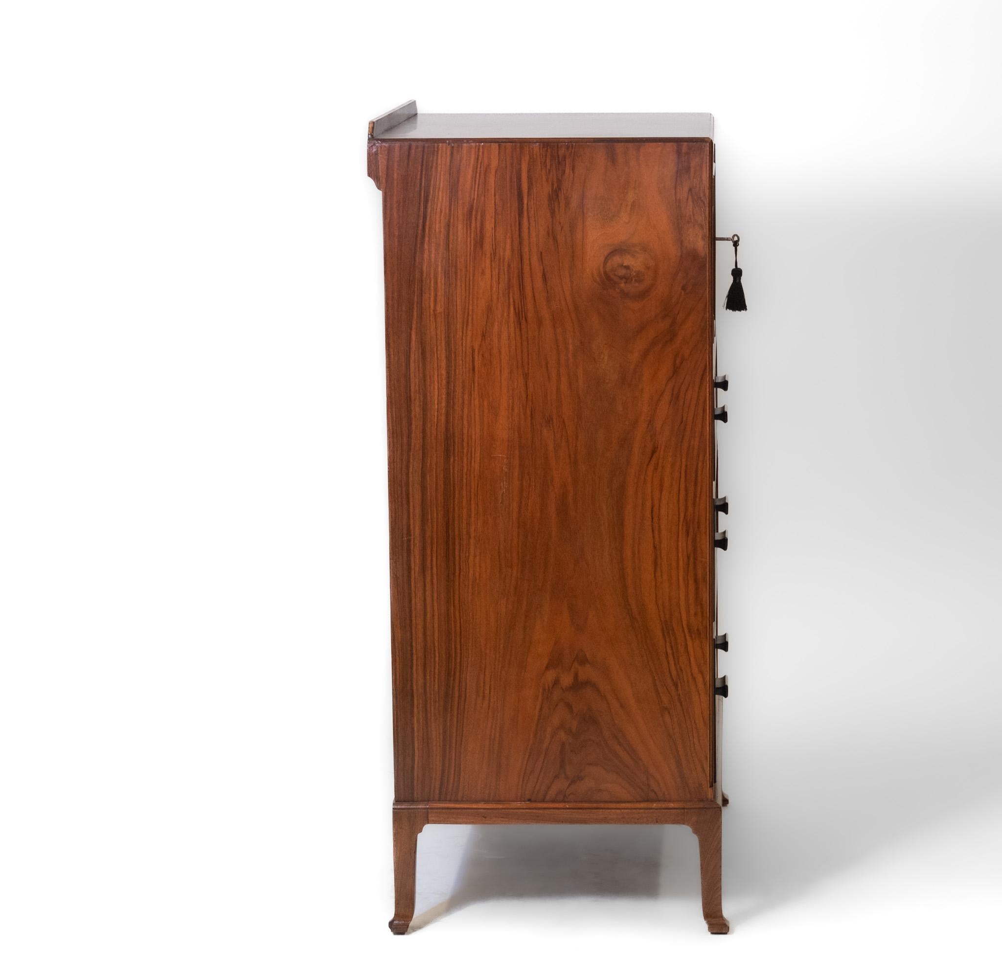 Art Deco Heals Figured Walnut Tallboy Chest Of Drawers Of Small Proportions 1930 For Sale 1