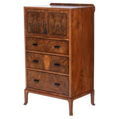Art Deco Heals Figured Walnut Tallboy Chest Of Drawers Of Small Proportions 1930