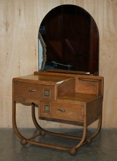 ART DECO HEALS LONDON LiMED OAK DRESSING TABLE & STOOL PART OF A LARGE SUITE