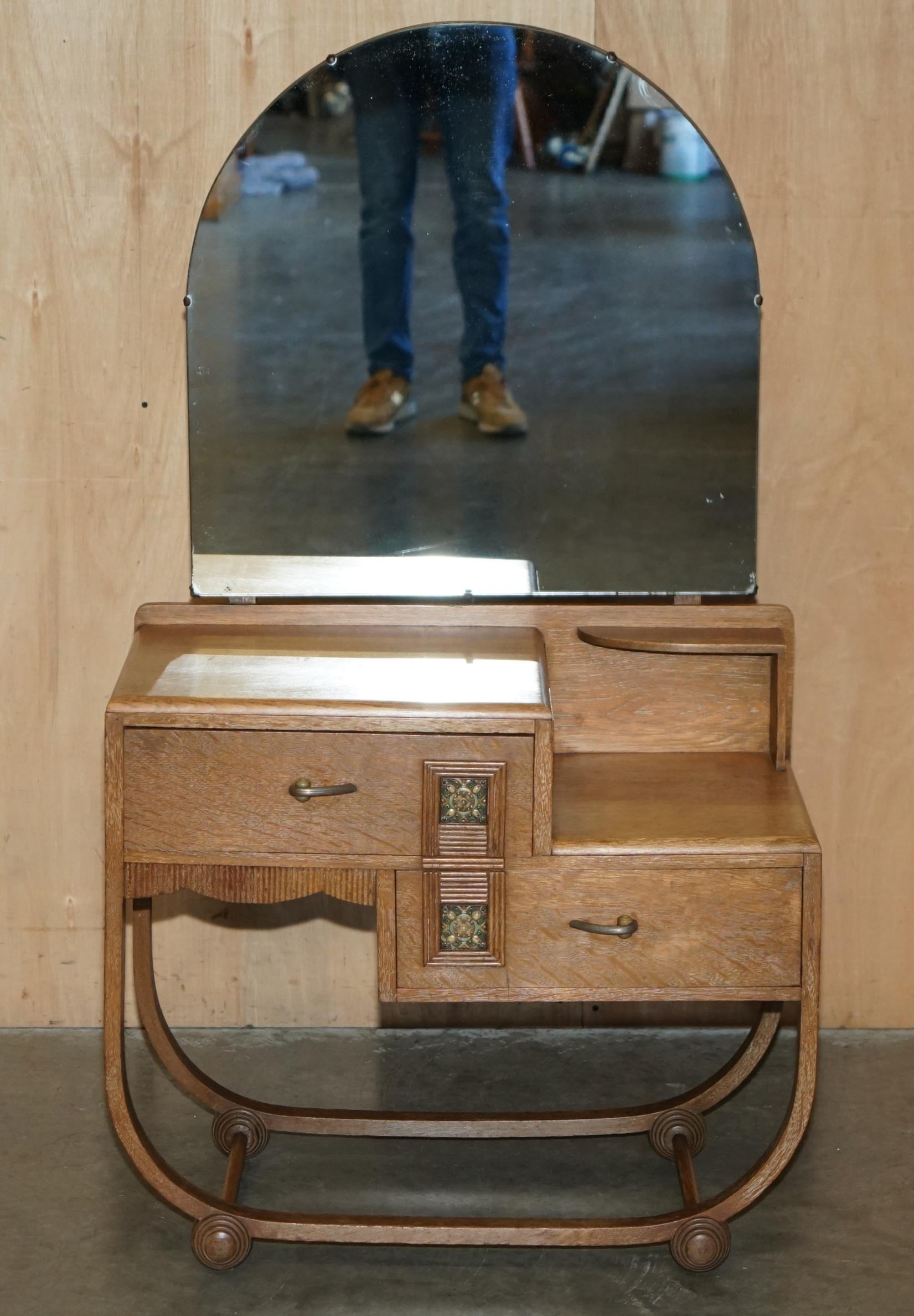 Art Deco ART DECO HEALS LONDON LiMED OAK DRESSING TABLE & STOOL PART OF A LARGE SUITE For Sale