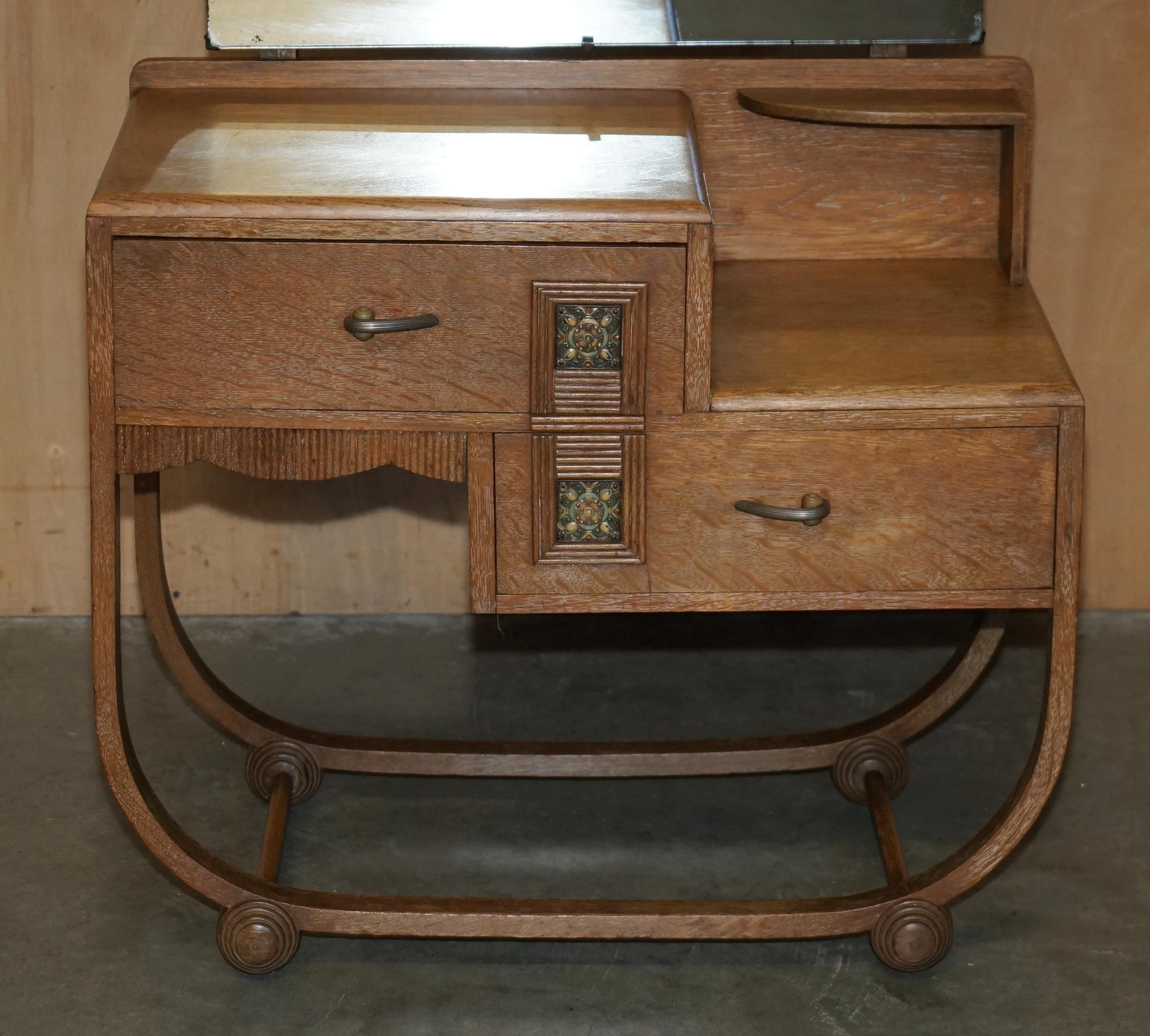 English ART DECO HEALS LONDON LiMED OAK DRESSING TABLE & STOOL PART OF A LARGE SUITE For Sale