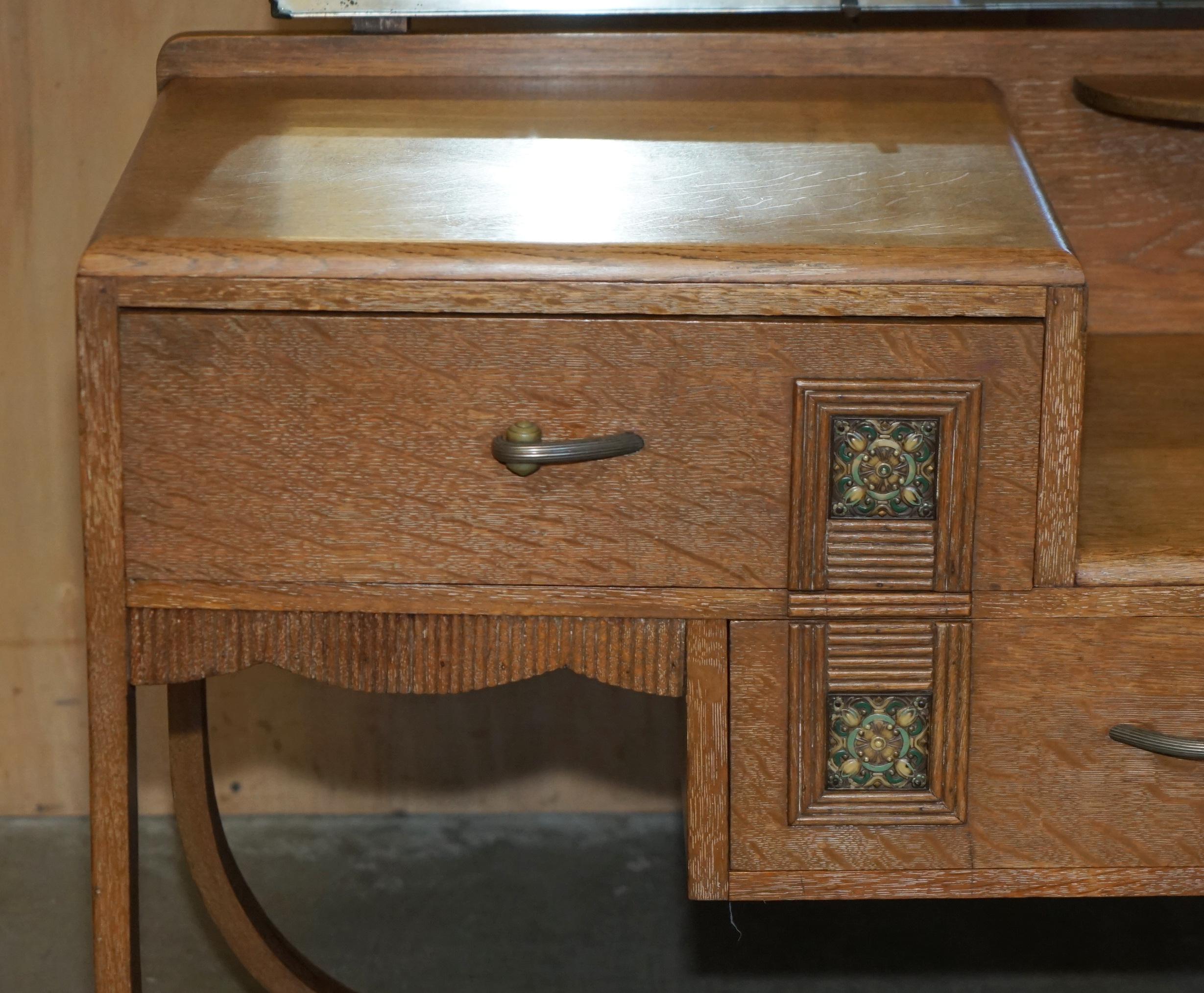 Hand-Crafted ART DECO HEALS LONDON LiMED OAK DRESSING TABLE & STOOL PART OF A LARGE SUITE For Sale
