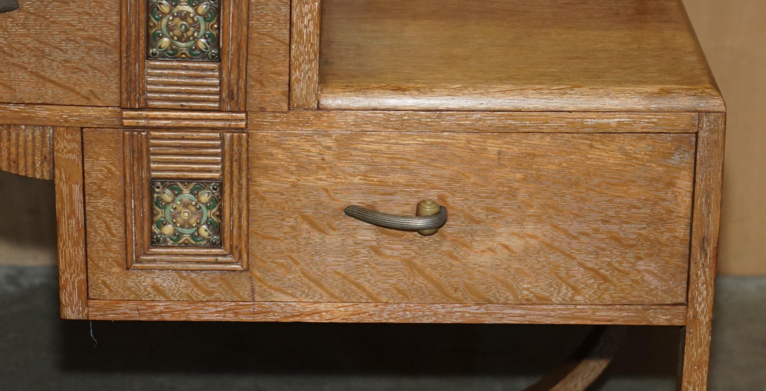 Early 20th Century ART DECO HEALS LONDON LiMED OAK DRESSING TABLE & STOOL PART OF A LARGE SUITE For Sale