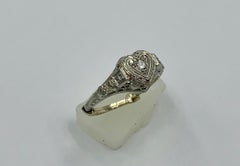 Art Deco Heart Diamond Wedding Engagement Ring 18 Karat White Gold Edwardian