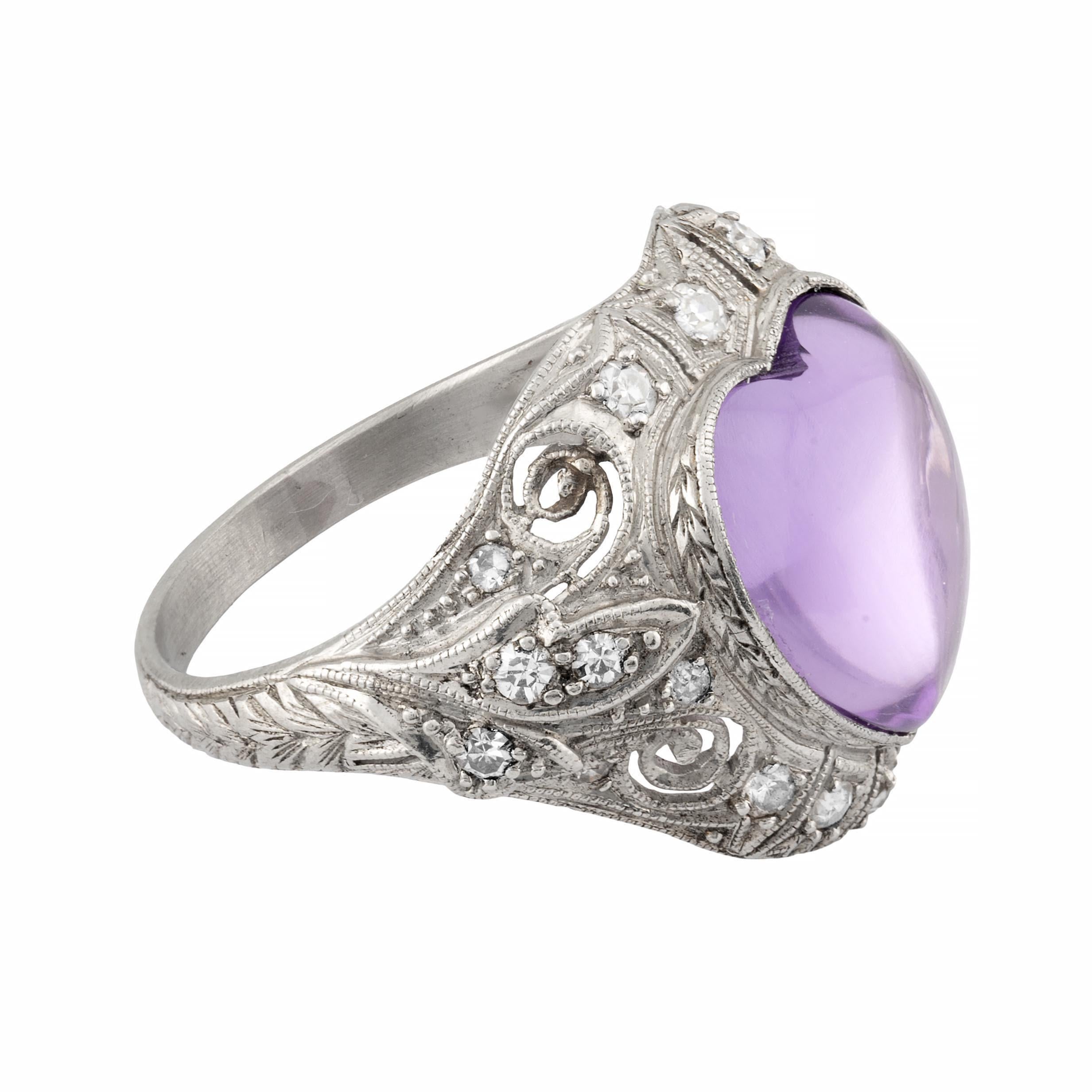 Art Deco Herzförmiger Amethyst- und Diamantring aus Platin mit Diamanten in Platin (Art déco) im Angebot