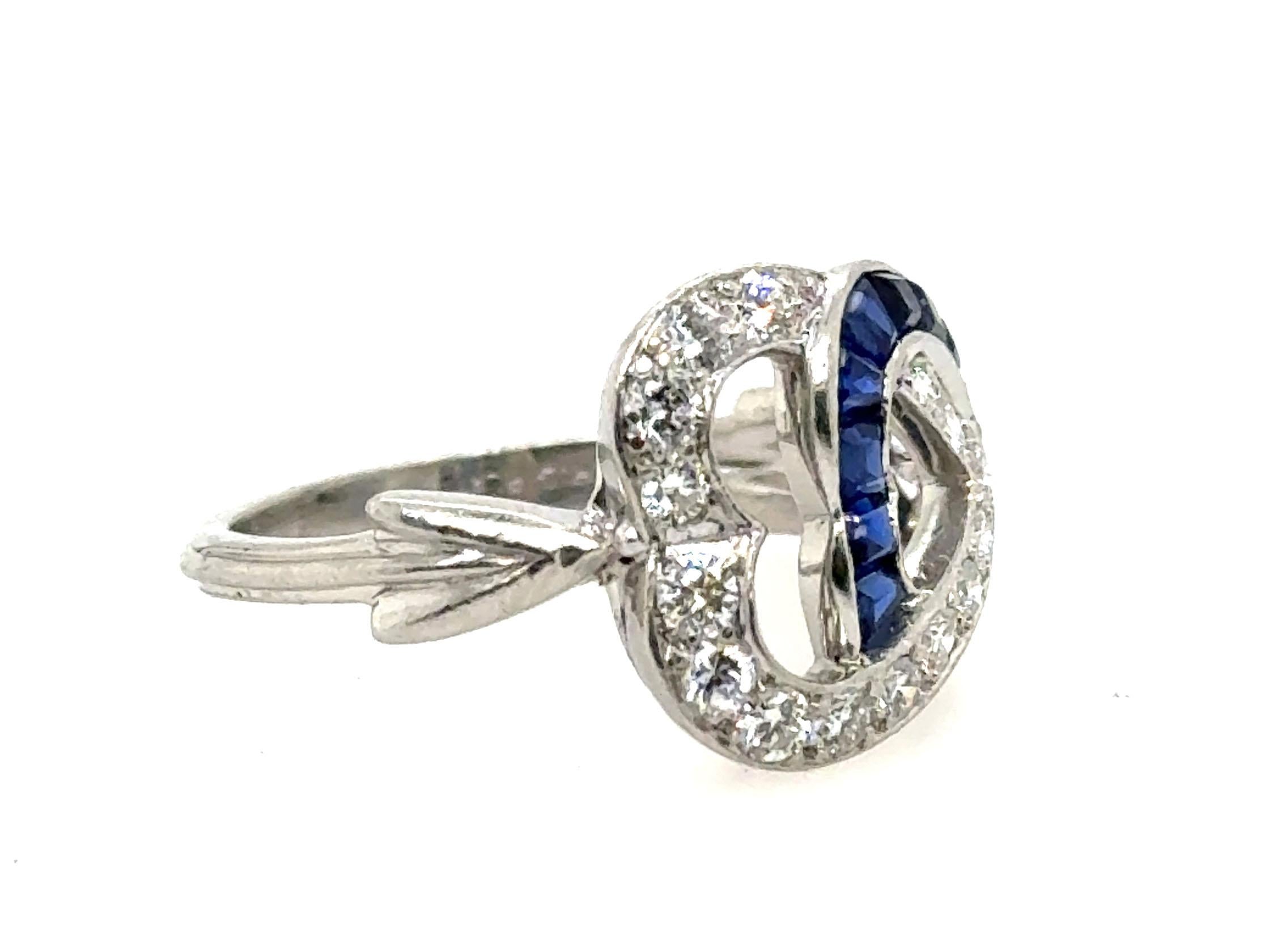 Round Cut Art Deco Hearts and Arrow Sapphire Diamond Ring Original 1930's Antique Platinum For Sale