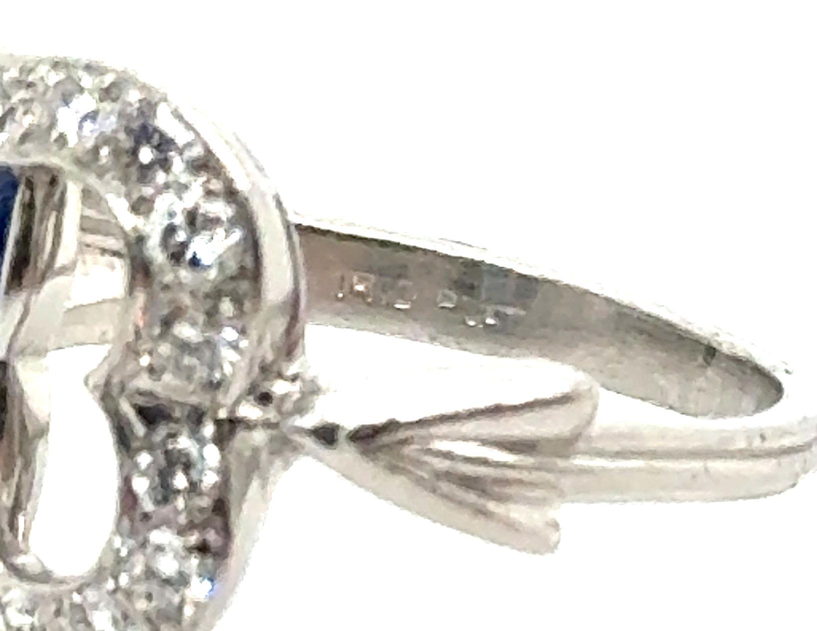 Art Deco Hearts and Arrow Sapphire Diamond Ring Original 1930's Antique Platinum In Excellent Condition For Sale In Dearborn, MI