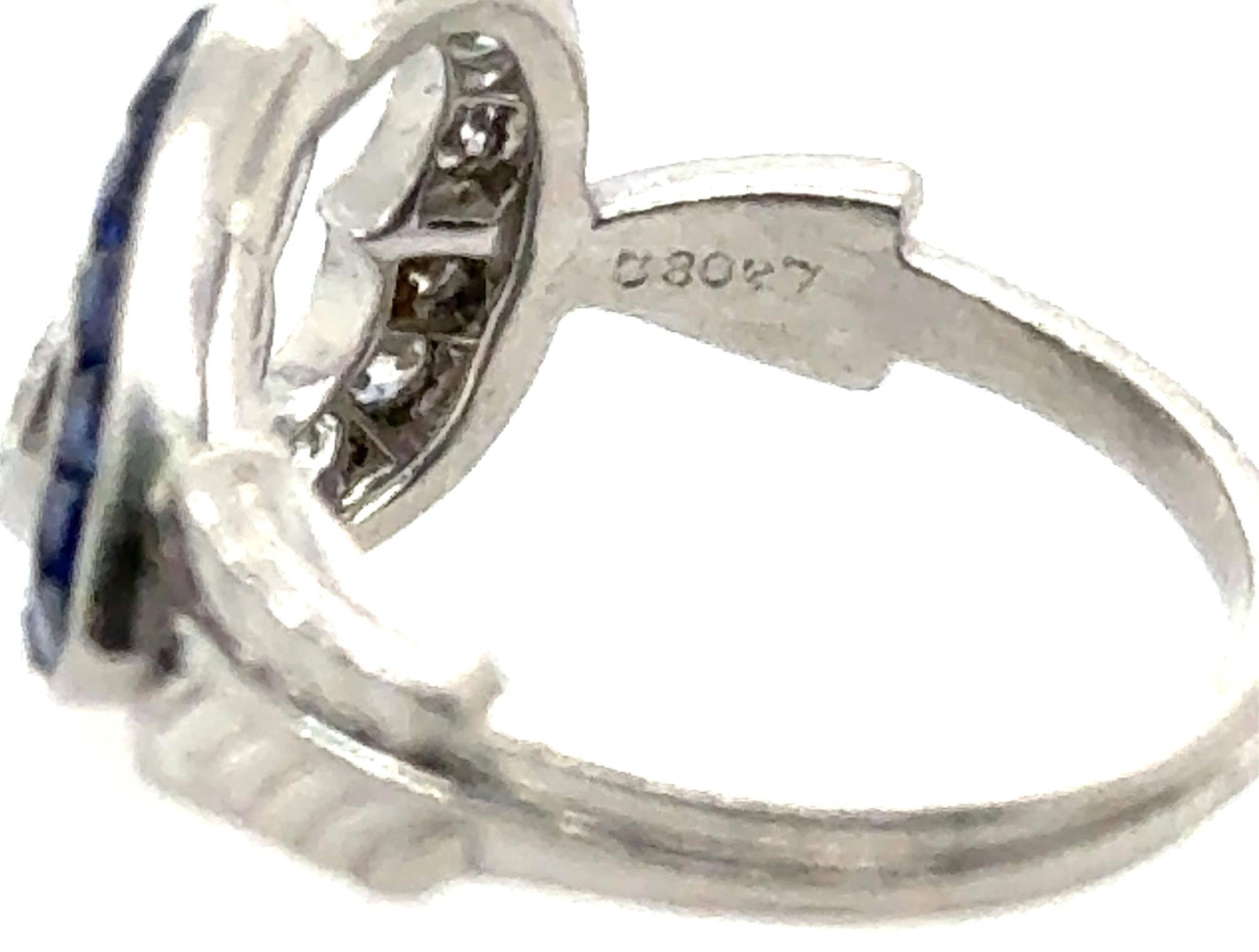 Art Deco Hearts and Arrow Sapphire Diamond Ring Original 1930's Antique Platinum For Sale 1
