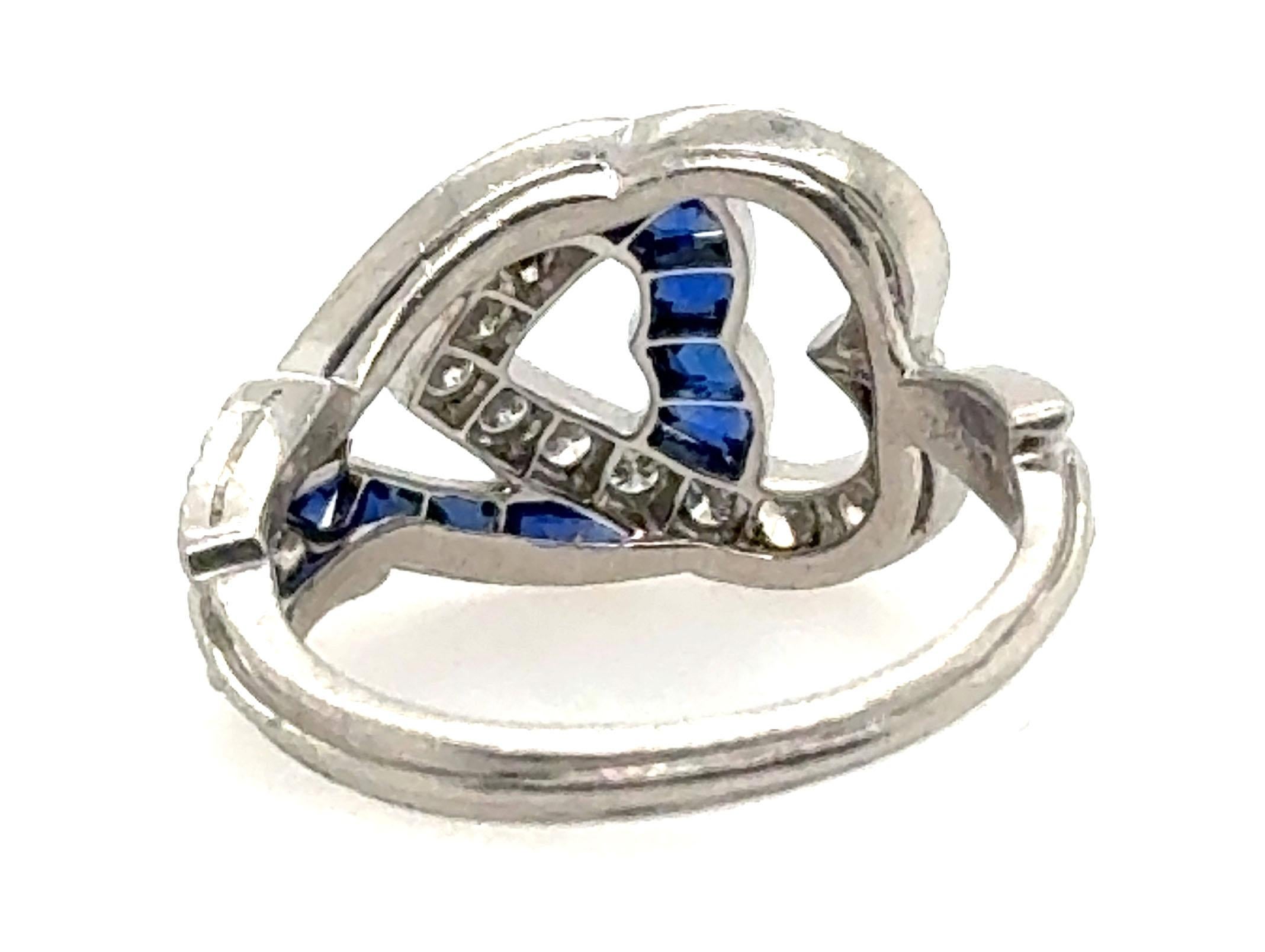Art Deco Hearts and Arrow Sapphire Diamond Ring Original 1930's Antique Platinum For Sale 2