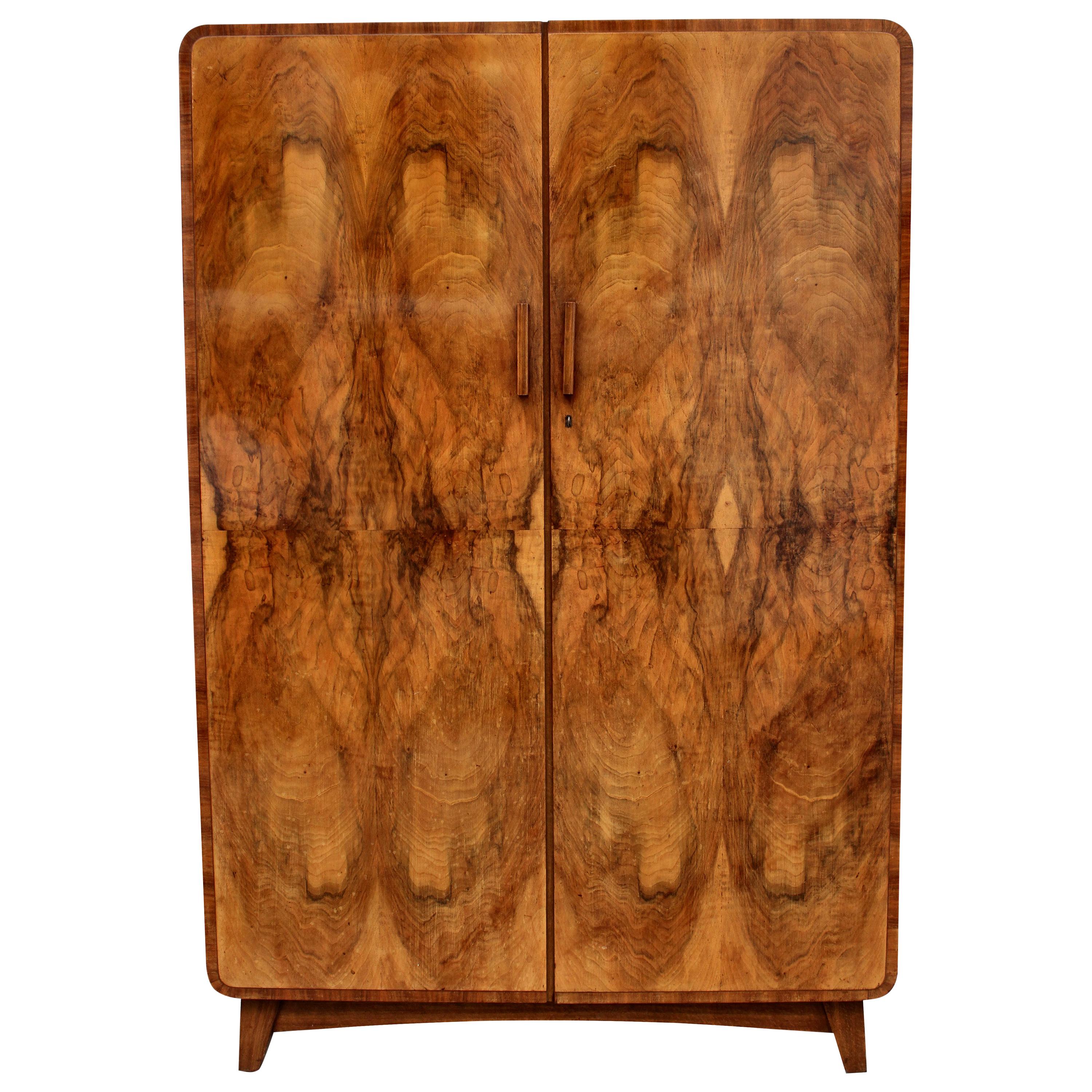 Art Deco Heavily Figured Double Wardrobe, circa 1930