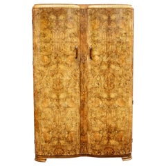 Art Deco Heavily Figured Honey Walnut Double Wardrobe, English, c1930