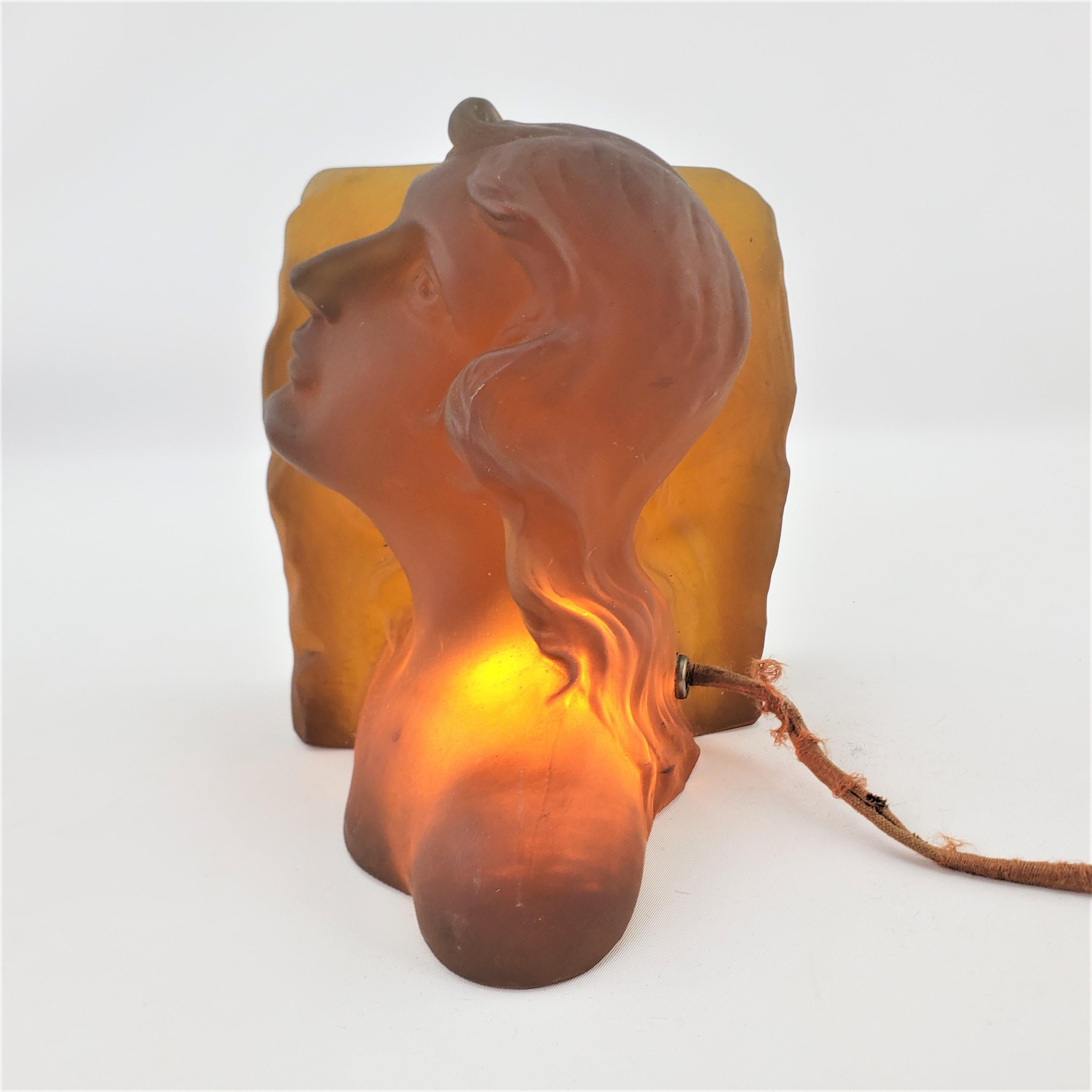 Art Deco Heavy Amber Glass Figural Female Bust Table Accent Lamp or Sculpture For Sale 2