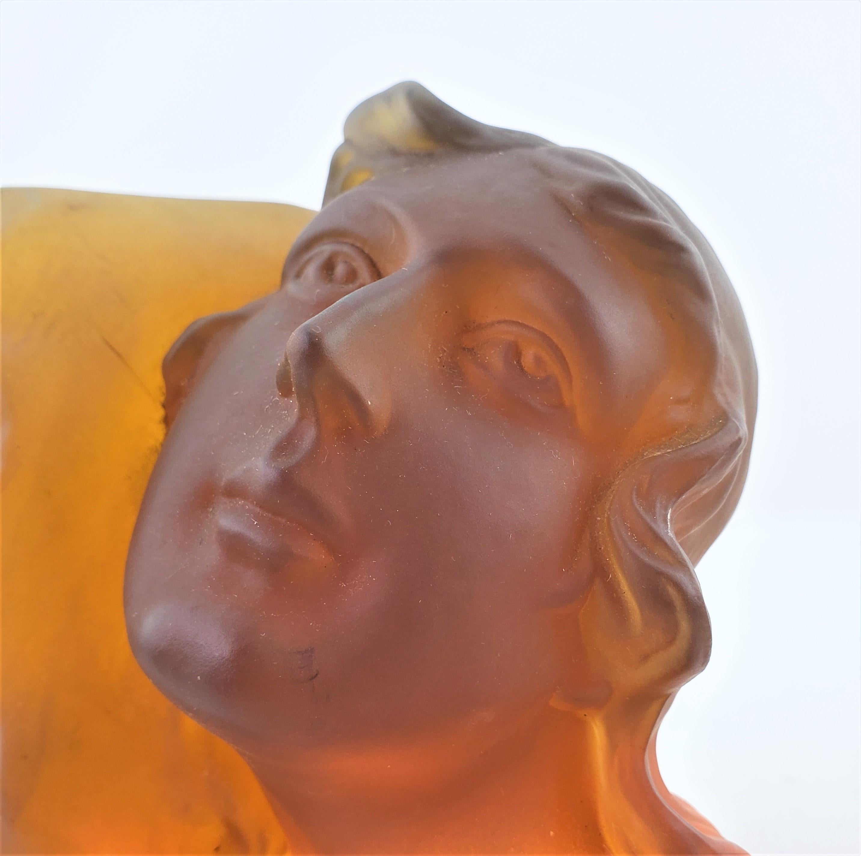 Art Deco Heavy Amber Glass Figural Female Bust Table Accent Lamp or Sculpture For Sale 9