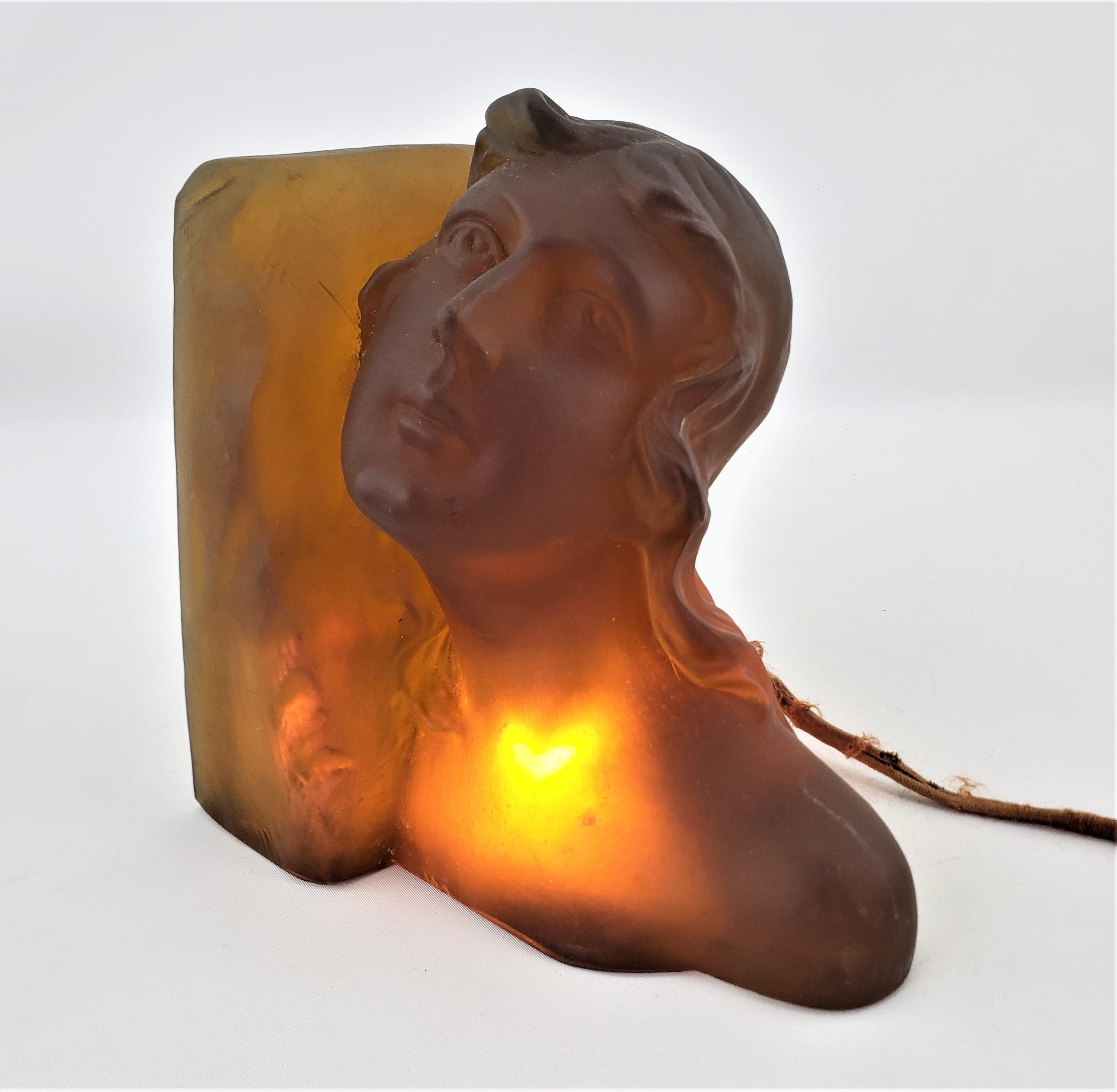 Art Deco Heavy Amber Glass Figural Female Bust Table Accent Lamp or Sculpture In Good Condition For Sale In Hamilton, Ontario