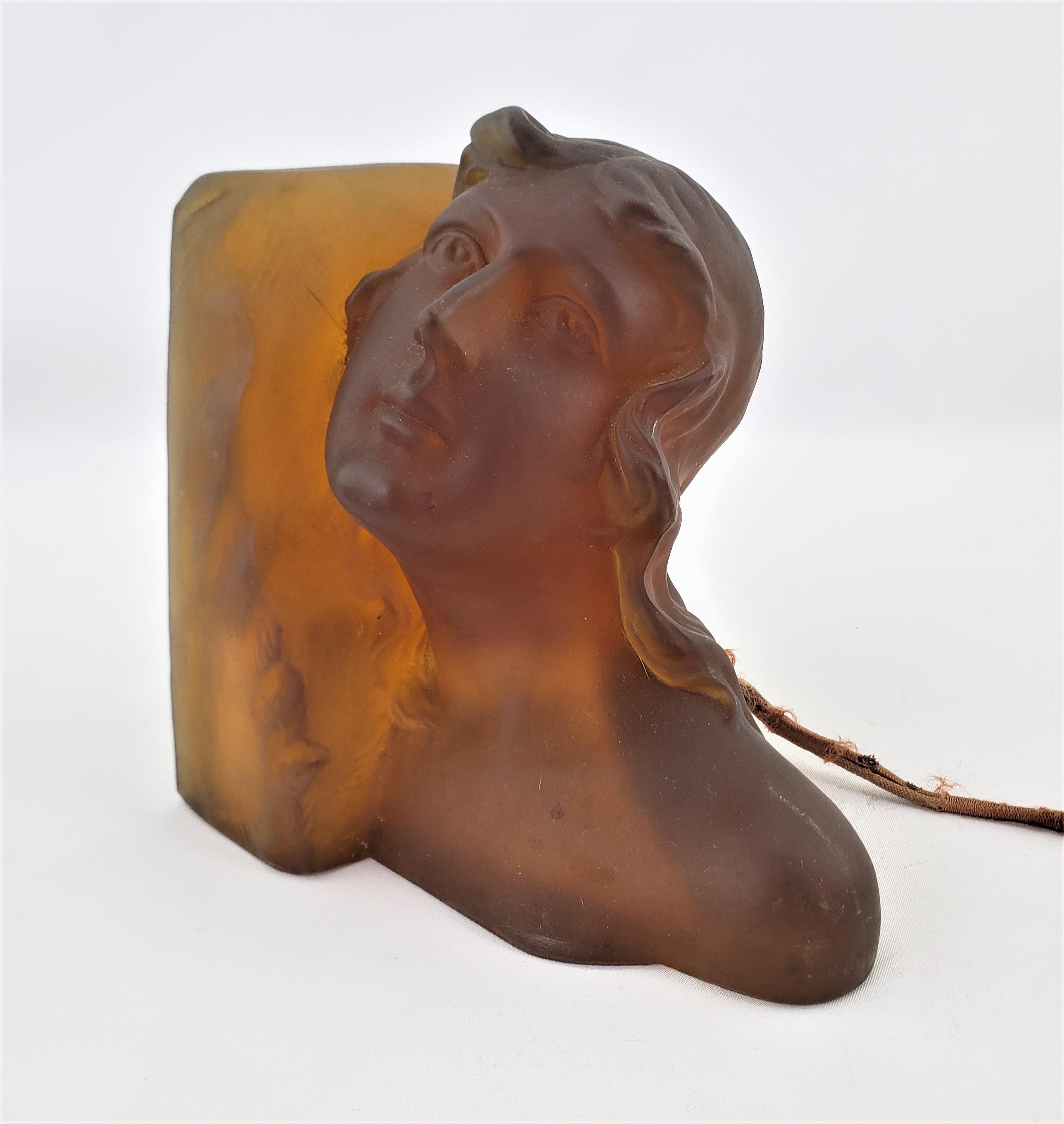 20th Century Art Deco Heavy Amber Glass Figural Female Bust Table Accent Lamp or Sculpture For Sale