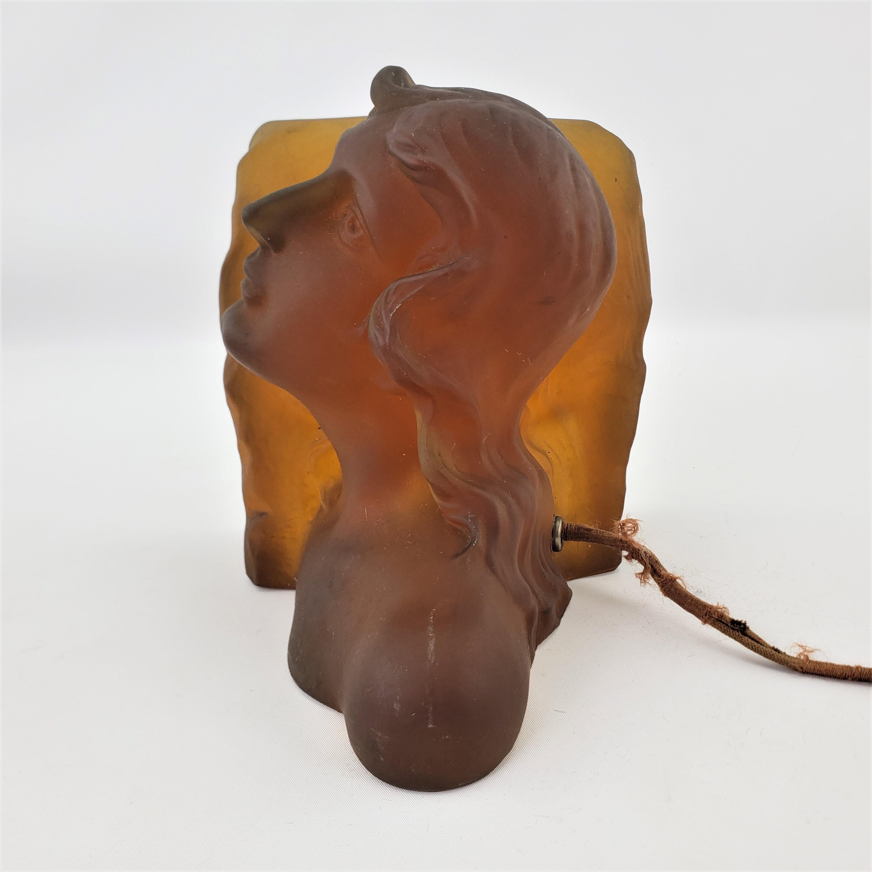 Art Glass Art Deco Heavy Amber Glass Figural Female Bust Table Accent Lamp or Sculpture For Sale