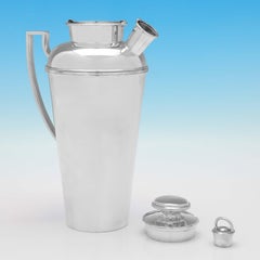 Large heavy art deco period English sterling silver cocktail shaker made in 1930