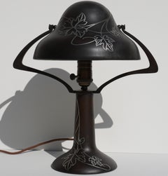 Art Deco Heintz Bronze Silver Overlay Arts & Crafts Table Lamp