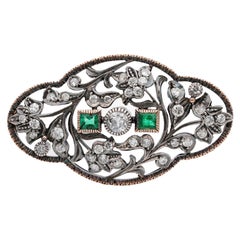 Art Deco Heirloom 2.50 Carat Diamond and Emerald Brooch