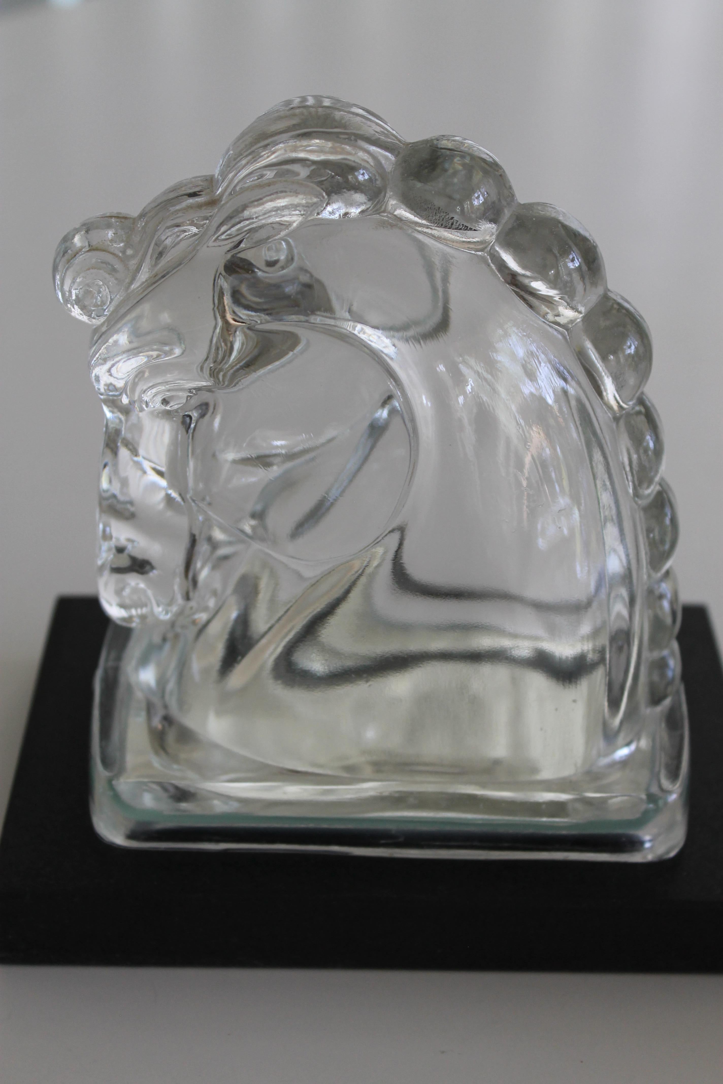 Mid-Century Modern Art Deco Heisey Glass Horse head Bookends