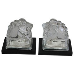 Vintage Art Deco Heisey Glass Horse head Bookends