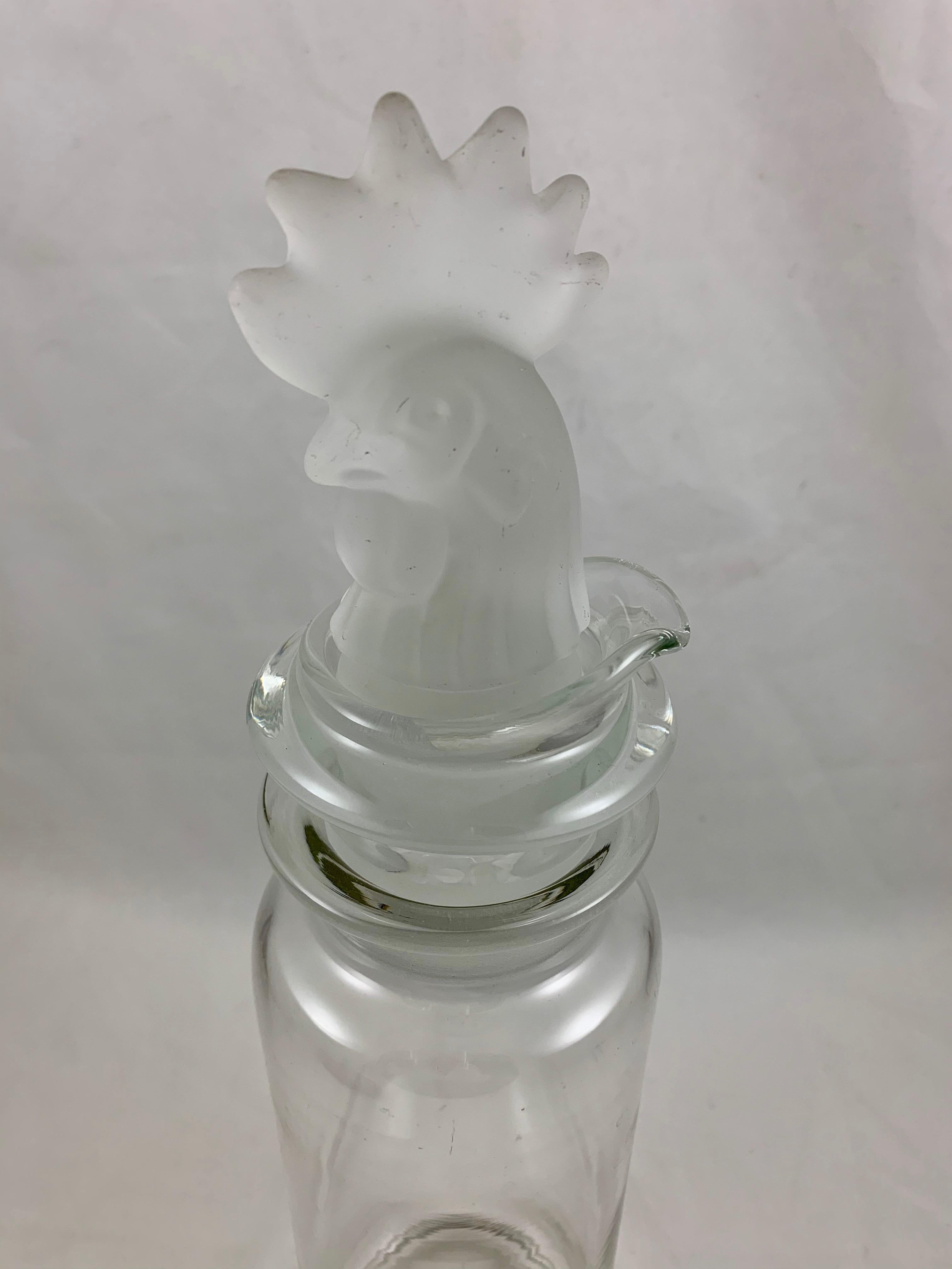 Art Deco Heisey Rooster Frosted Glass Three-Piece Cocktail Shaker, C. 1920-1930 In Good Condition In Philadelphia, PA