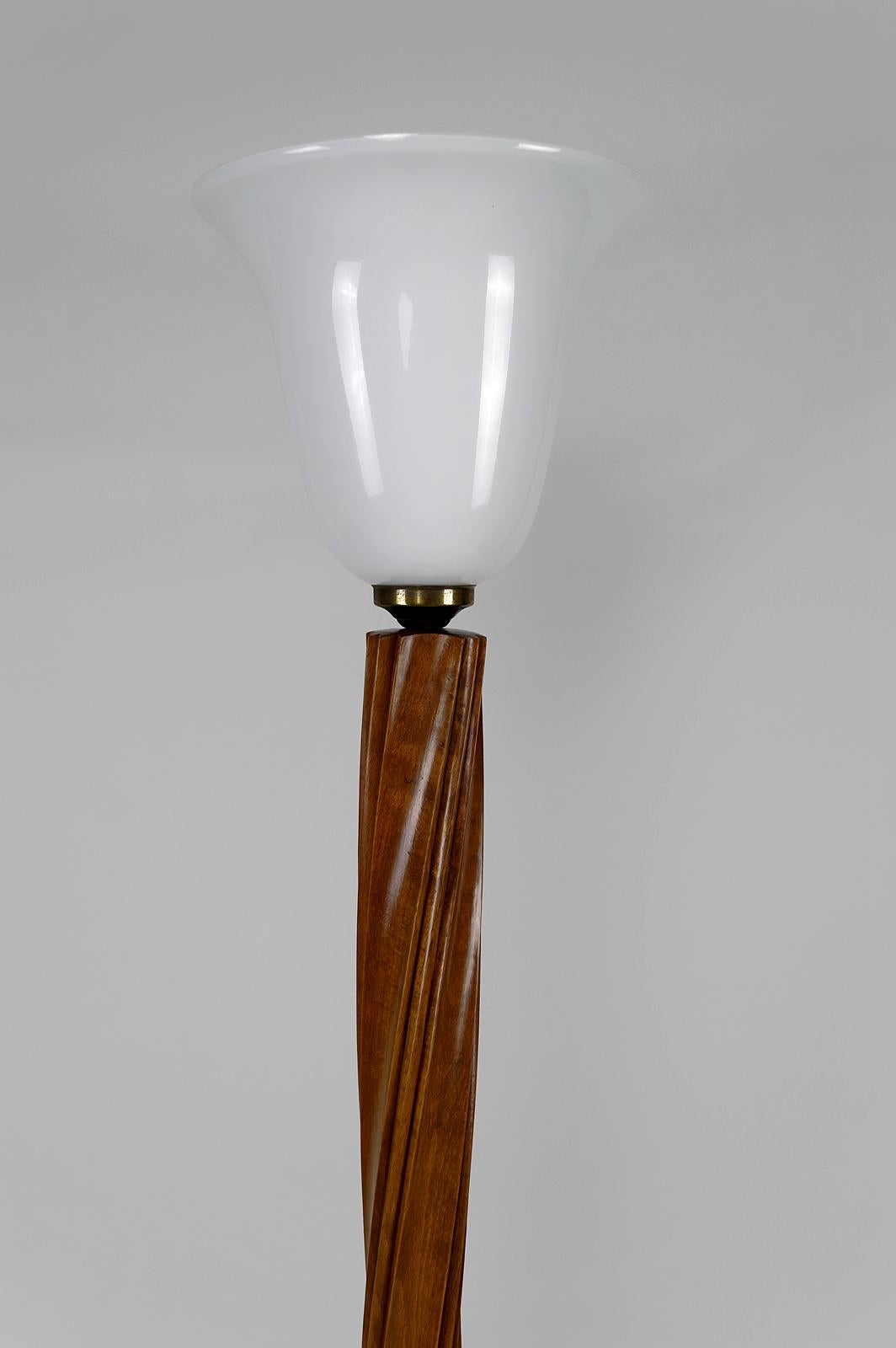 Art Deco Helical Floor Lamp with Opaline, France, circa 1930 For Sale 4