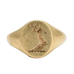 Art Deco Heraldic Intaglio Gold Signet Ring by Deakin 
Frances