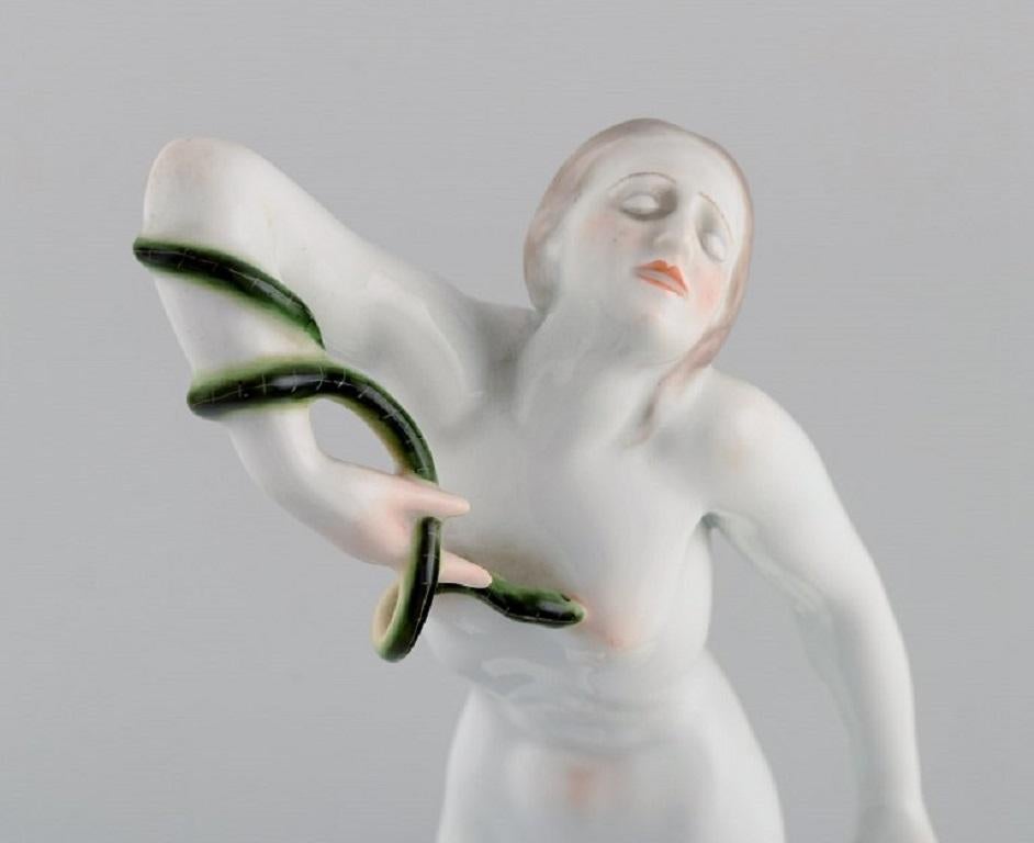 Hungarian Art Deco Herend Porcelain Figurine, Cleopatra with Snake, Mid-20th Century For Sale
