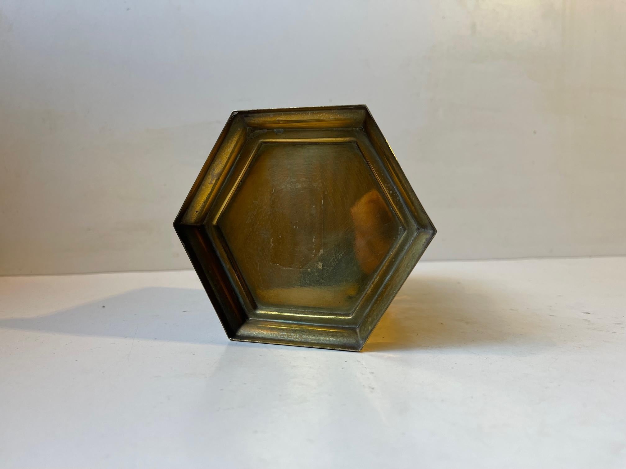 Art Deco Hexagonal Brass Tea Caddy or Urne, 1930s 2
