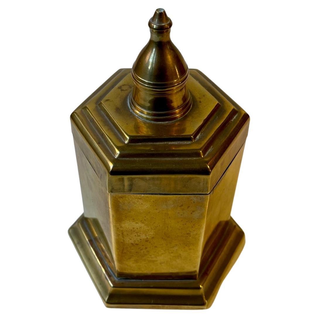 Art Deco Hexagonal Brass Tea Caddy or Urne, 1930s