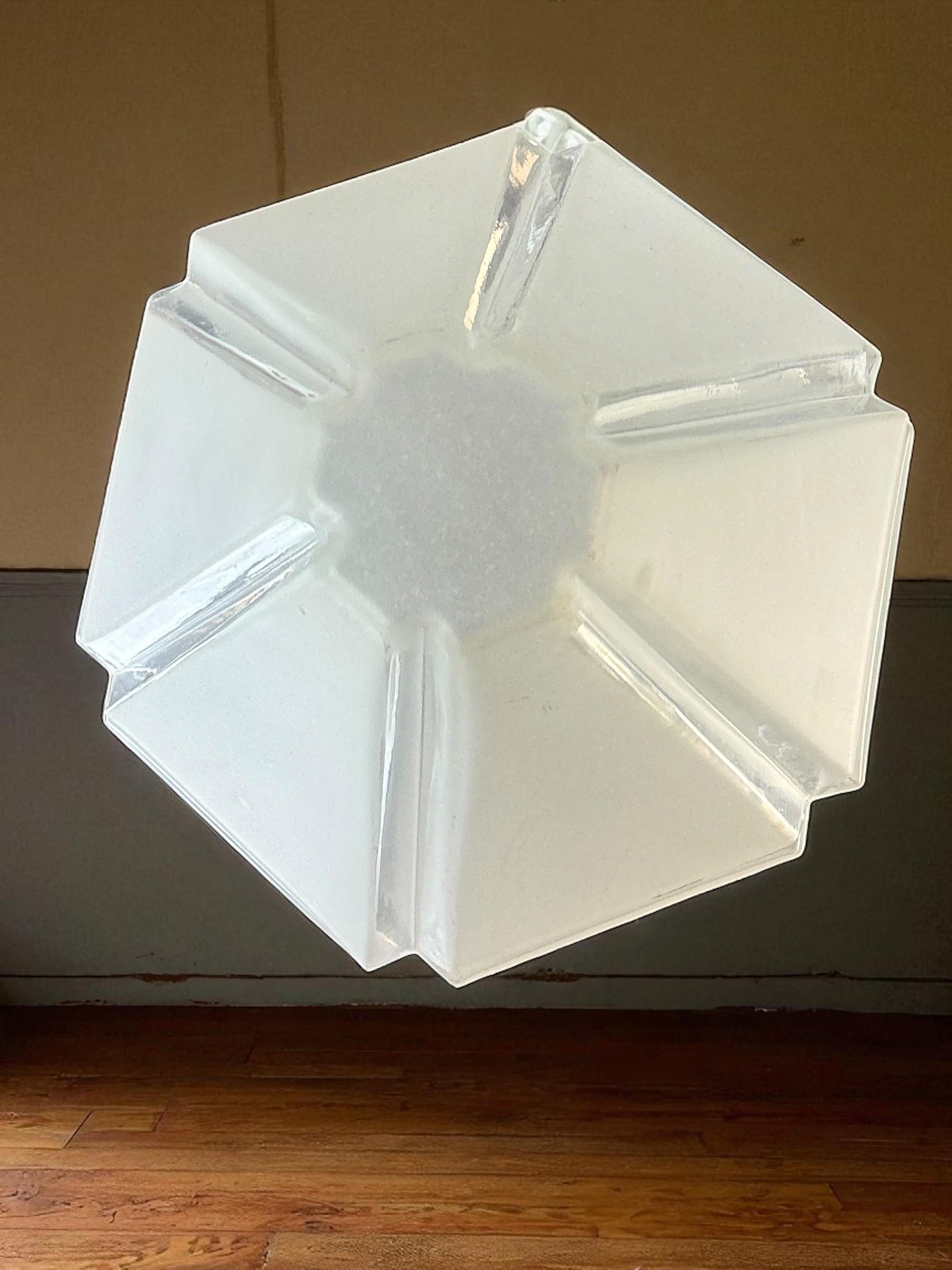Art deco Hexagonal Frosted Glass Pendant Light 1920s Belgium For Sale 6