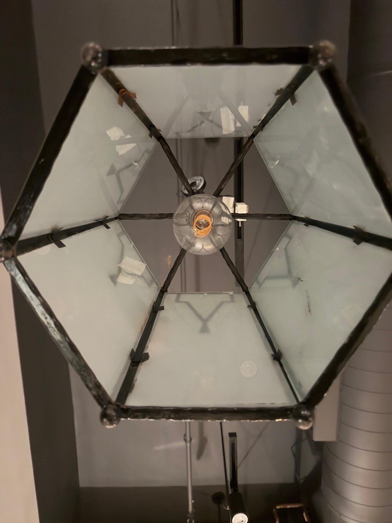 Enameled Art Deco Hexagonal Lantern Black Enamel with Chinoiserie details For Sale